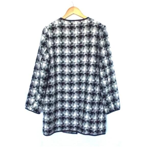 Old Navy Black & White Collarless Plaid Long Line Blazer Houndstooth Sz Medium - Picture 2 of 5